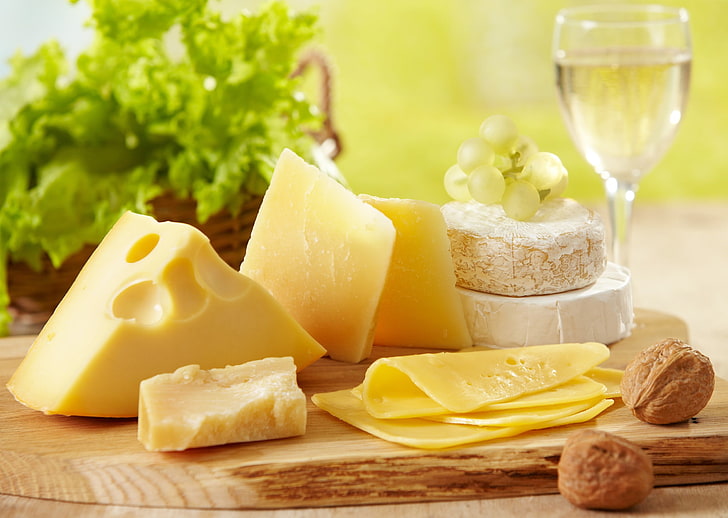 Types of Cheese, still life, dairy product, indoors, vegetable Free HD Wallpaper