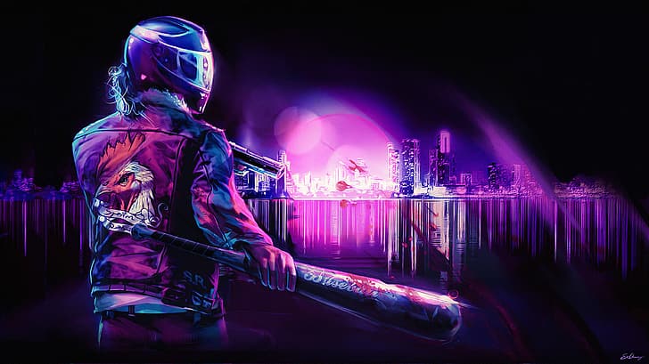 Violet Purple, purple, retrowave, sea, city Free HD Wallpaper