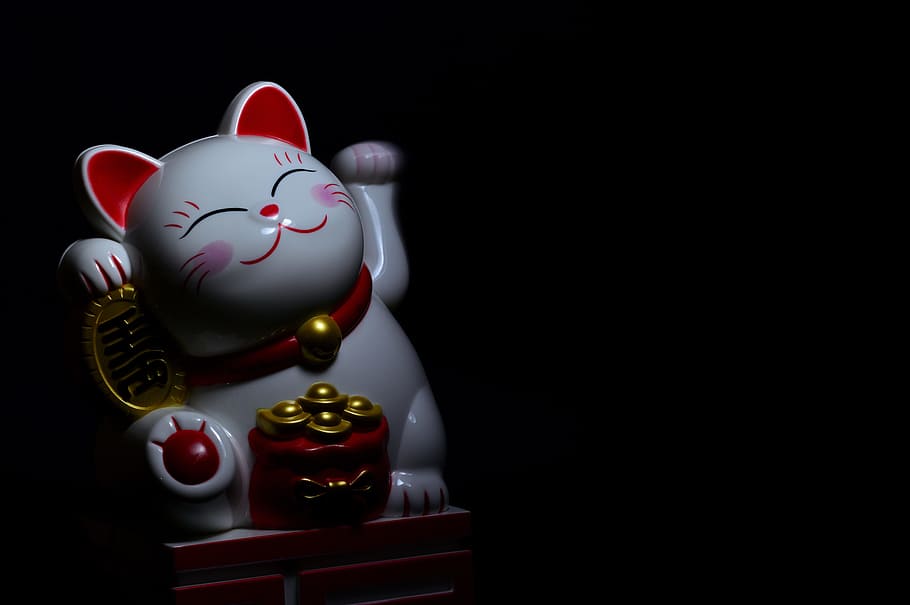 White Maneki Neko, depression  sadness, object, tradition, mammal Free HD Wallpaper