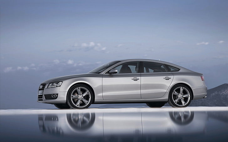 Audi A5 Sportback, cloud  sky, reflection, copy space, free hd pictures Free HD Wallpaper