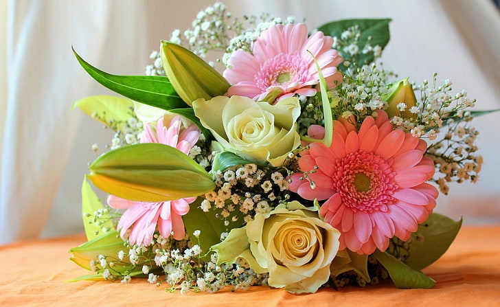 Birthday Flower Bouquet, yellow, bunch of flowers, multi colored, romance Free HD Wallpaper