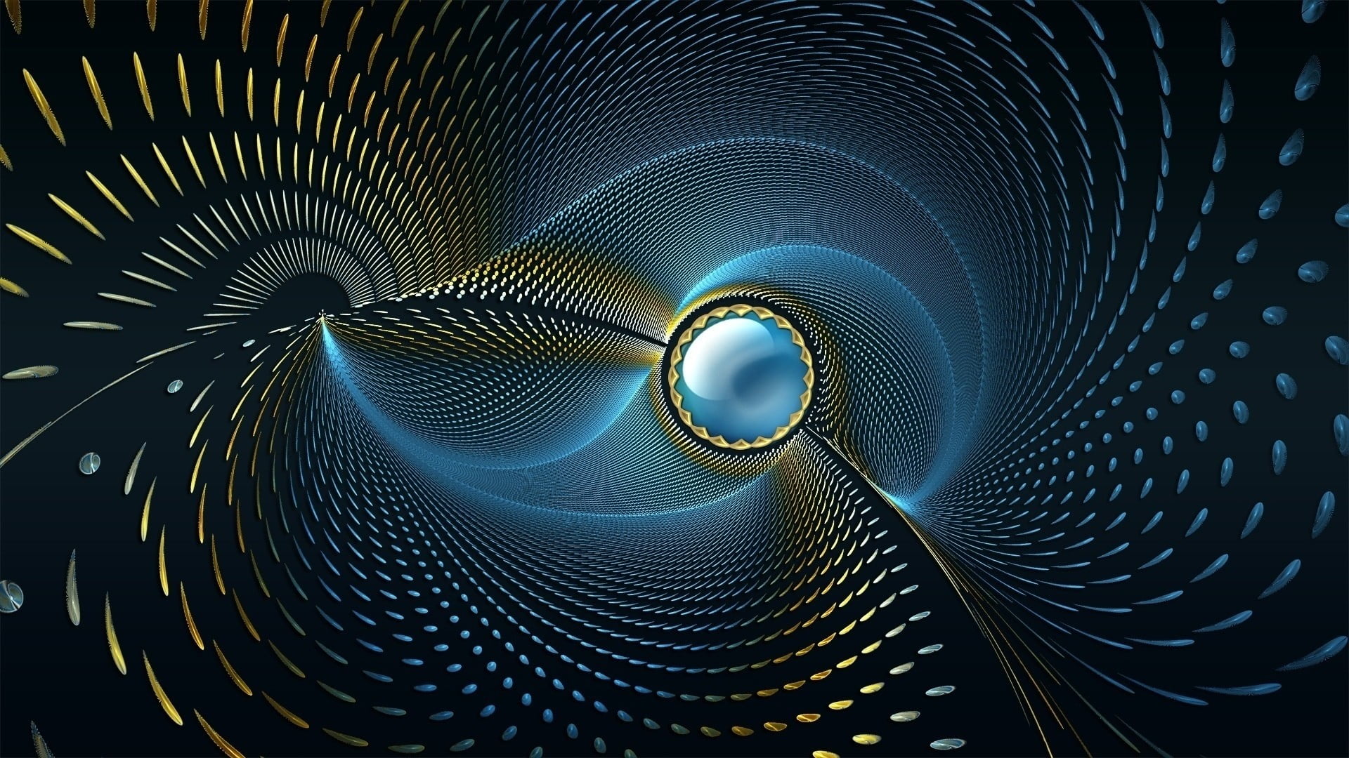 Brain Hologram, blue background, geometric shape, closeup, tunnel