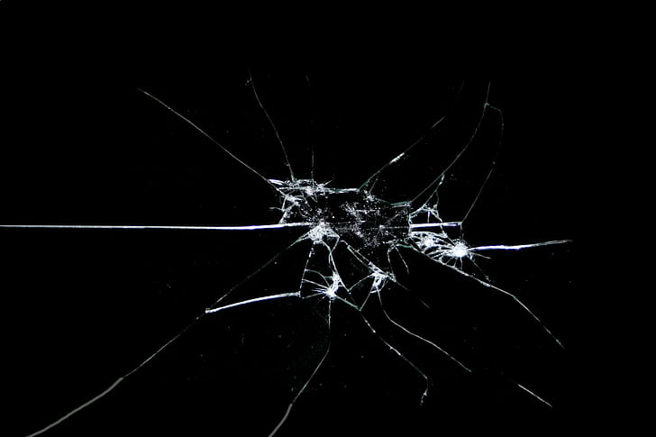 Broken Screen Black, shattered, abstract, window, crack Free HD Wallpaper