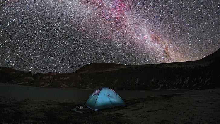 Campfire Night Sky, night, galaxy, tent, way Free HD Wallpaper