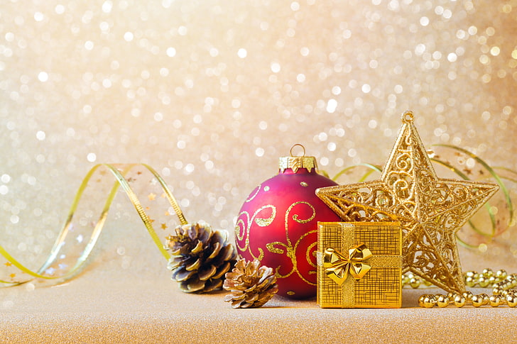 Christmas Greetings Quotes, christmas ornament, gold colored, container, box  container Free HD Wallpaper