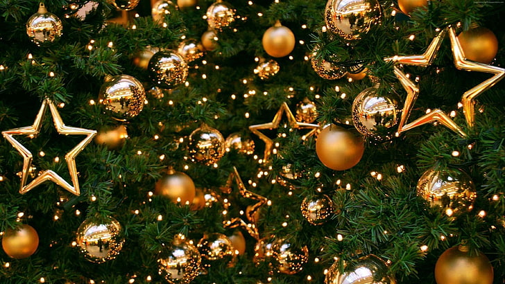 Free Christmas Tree Decoration, ornate, full frame, closeup, gold Free HD Wallpaper