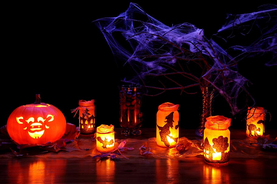 Halloween Theme Costumes, pumpkin, flame, orange, craft Free HD Wallpaper