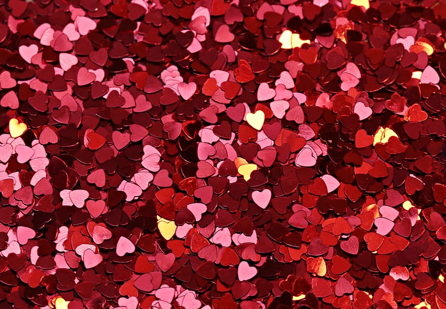 Heart Emoji, high angle view, confetti, closeup, pattern Free HD Wallpaper