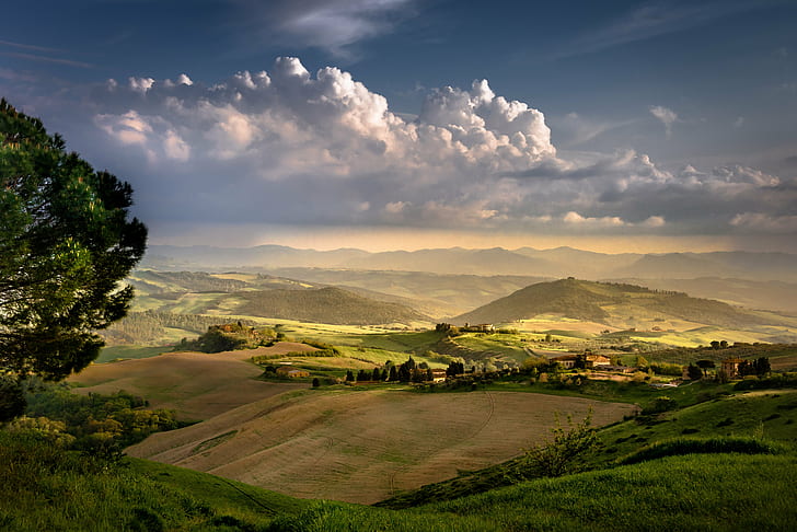 italien, field  hill, rural scene, hill Free HD Wallpaper