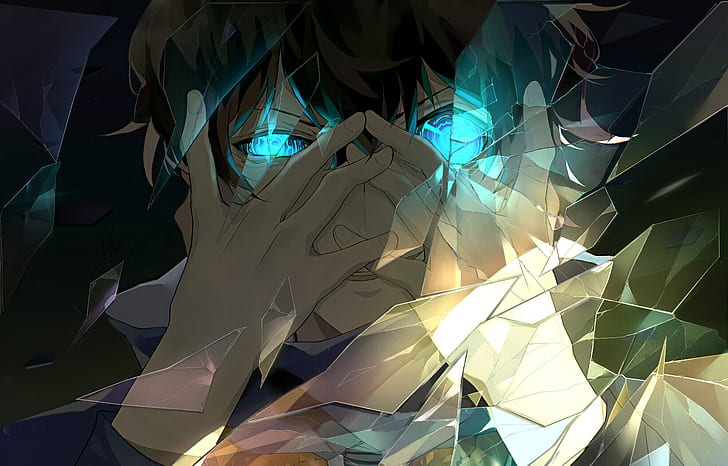 Leonardo Watch Blood Blockade Battlefront, blue eyes, blood blockade battlefront, brunette, broken glass