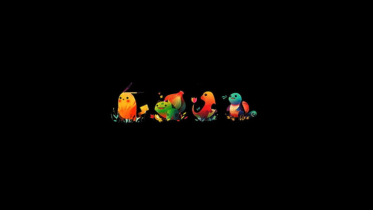 Pokemon Bulbasaur Charmander Squirtle and Pikachu, bulbasaur, animal representation, charmander, animal themes Free HD Wallpaper