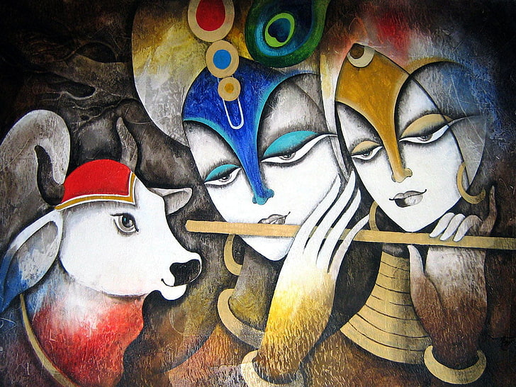 Radha Krishna Abstract, closeup, craft, disguise, art and craft Free HD Wallpaper