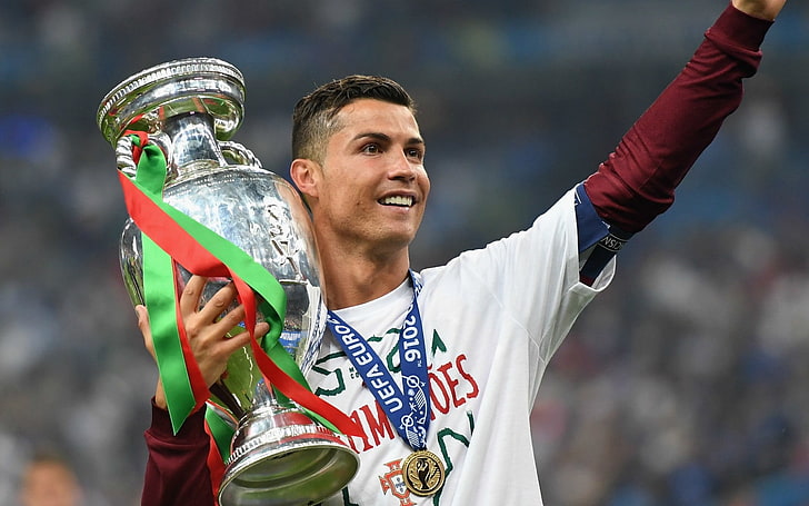 Ronaldo Portugal Trophy, arms raised, winning, competition, achievement Free HD Wallpaper