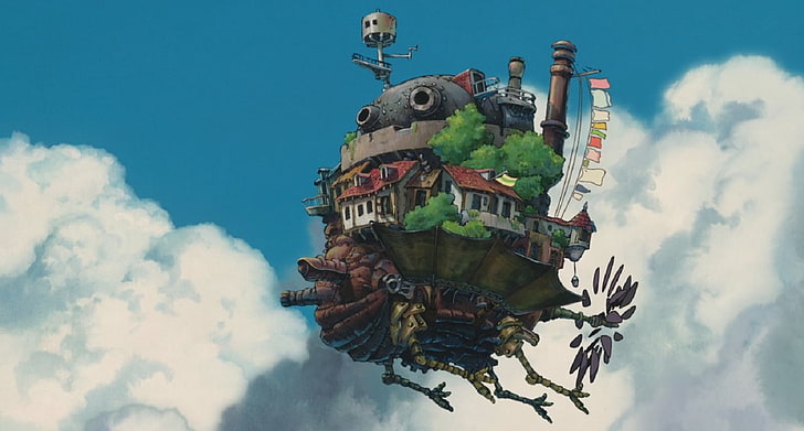 Studio Ghibli Flower Field, blue, architecture, day, howls moving castle Free HD Wallpaper