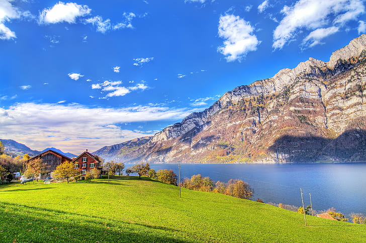 Switzerland, sky  blue, european alps, fog, clouds Free HD Wallpaper