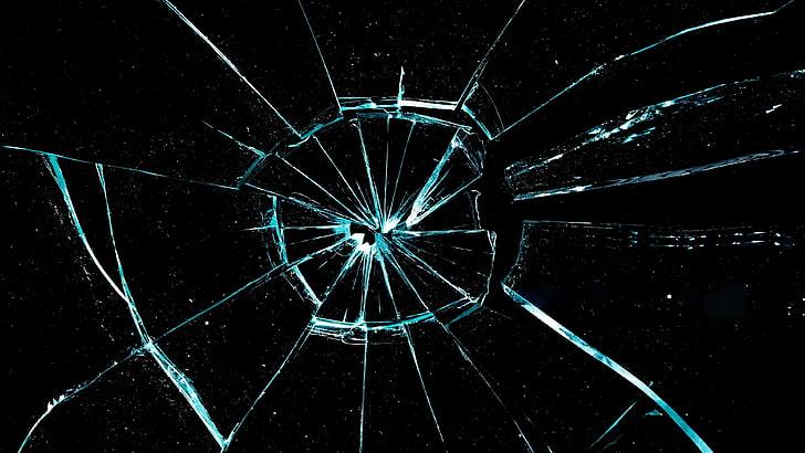 Tempered Glass Break, shattered glass, closeup, blue, star Free HD Wallpaper