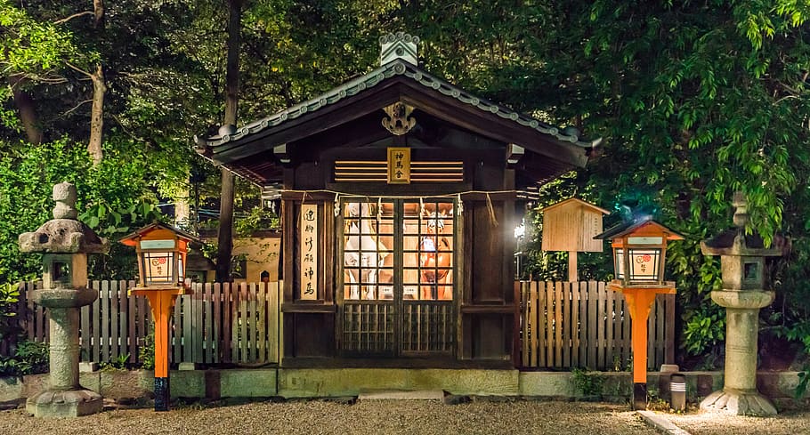 Temple Japonais, plant, gate, wood  material, building Free HD Wallpaper