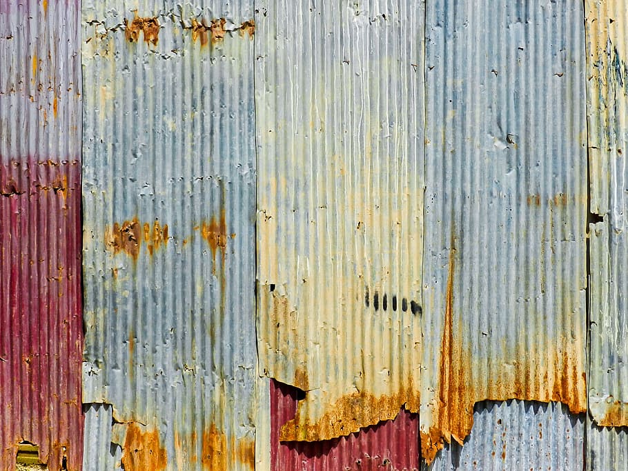 Blue and Tan, corrugated iron, red, pattern, wood  material Free HD Wallpaper