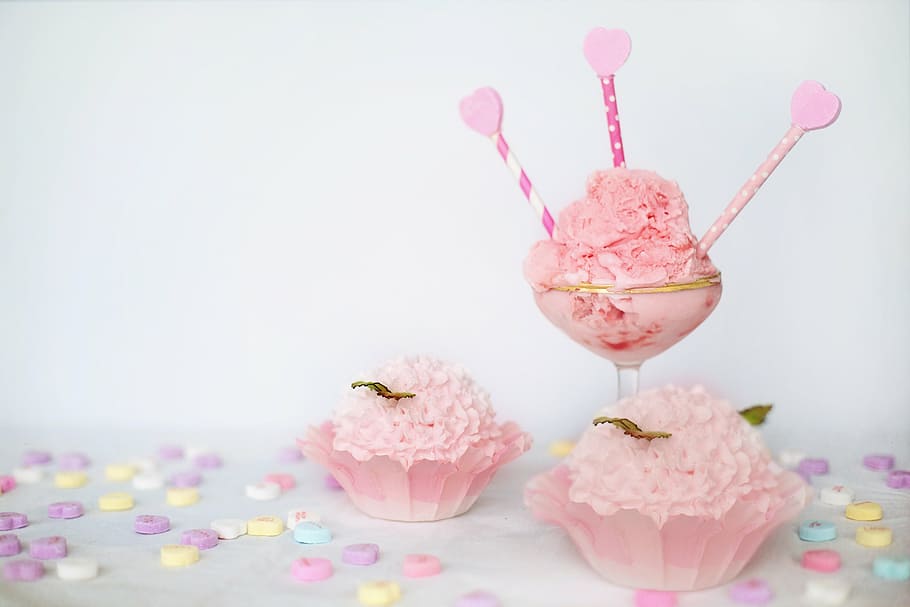 Chocolate Ice Cream, nature, studio shot, pink color, birthday