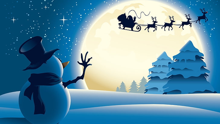 Christmas Snowing Santa Sleigh, snowman, illustration, men, nature