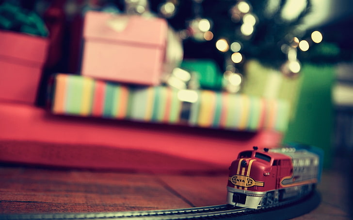 christmas tree, christmas lights, depth of field, box  container