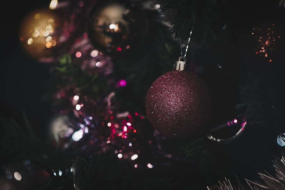 christmas tree, closeup, christmas ornament, illuminated Free HD Wallpaper