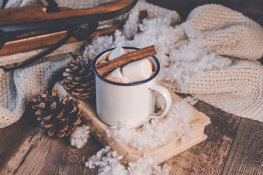 Cold Coffee, healthy eating, cup, cinnamon stick, wood