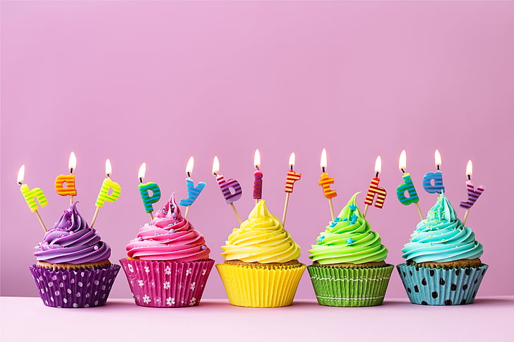 Cupcake Birthday Cake, cake, birthday candles, temptation, burning Free HD Wallpaper