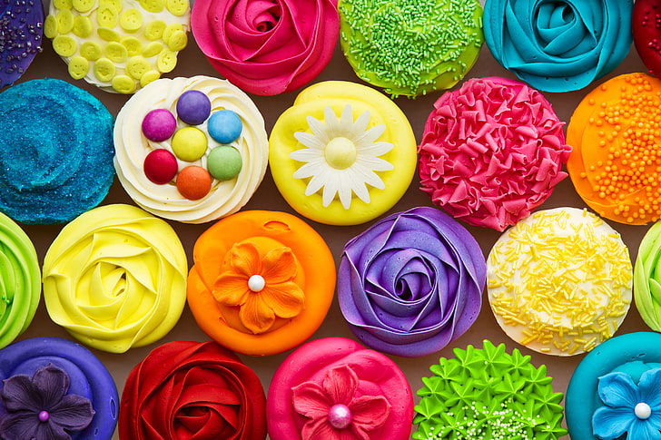 Cupcake Icing Colors, nature, full frame, directly above, freshness Free HD Wallpaper