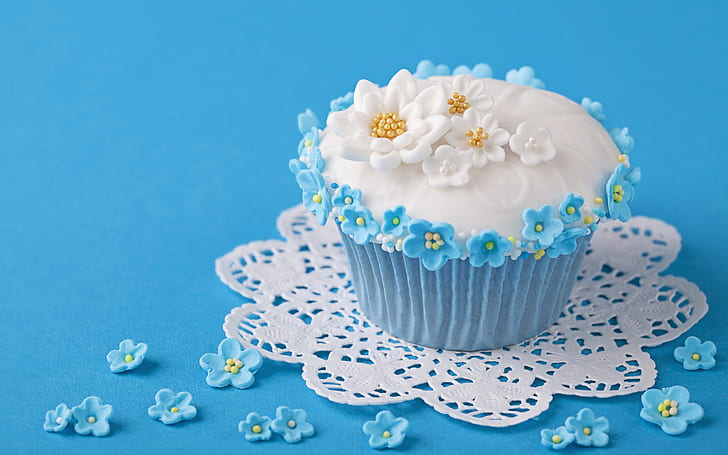 Cupcakes as, flowers,, cake,, blue, sweet Free HD Wallpaper