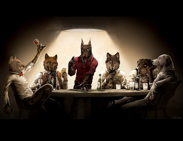 Dogs and Cats Playing Poker, art, Art, 1165x900, animals Free HD Wallpaper