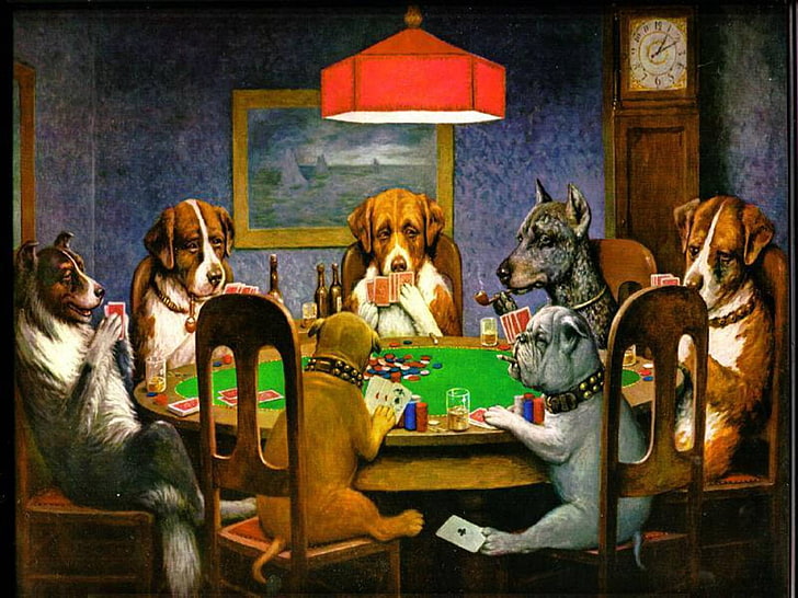 Dogs Playing Poker Original Artist, seat, indoors, creativity, human representation Free HD Wallpaper