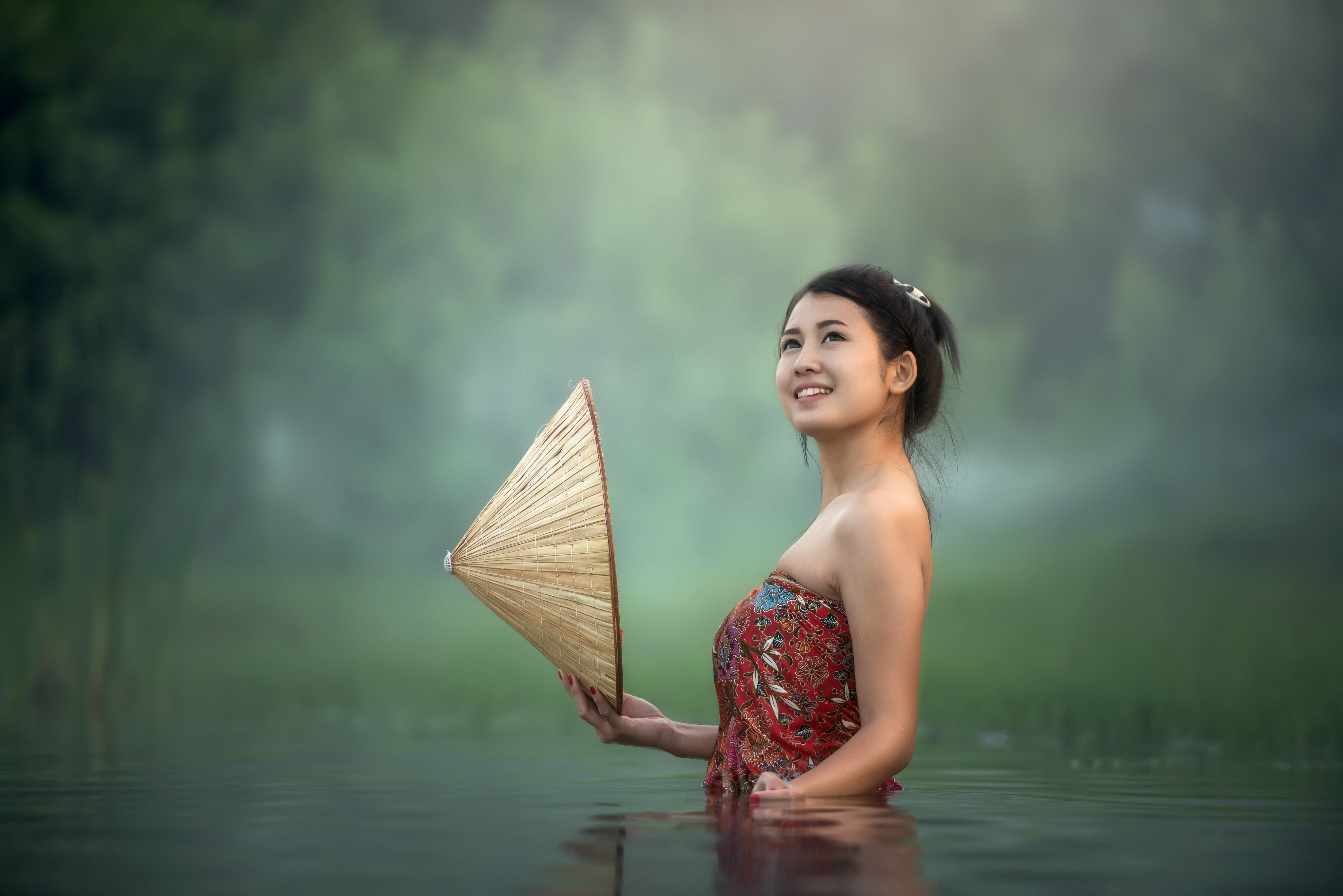 Elephant Bathing, teen girl, youth, beautiful girl, asian girl