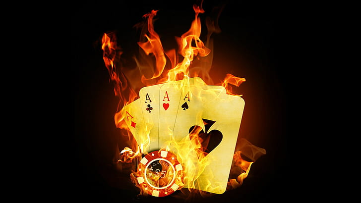 Flaming Demon Skull, card, chio, skull,, poker Free HD Wallpaper