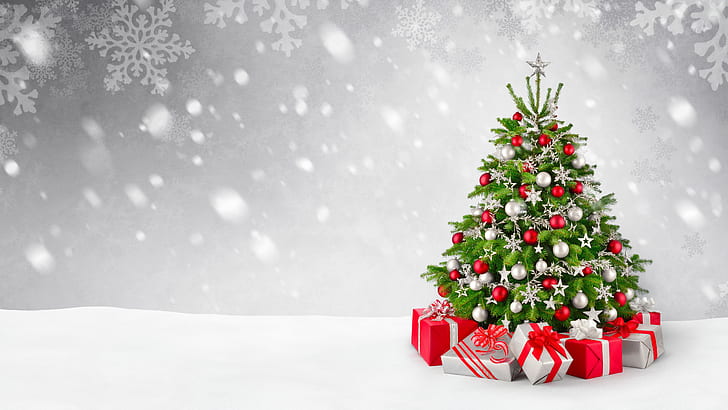 Full Christmas Tree, decoration, presents, christmas tree, gifts Free HD Wallpaper