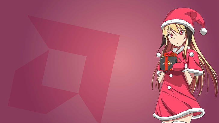 Gaming, santa hats, anime girls, hardware, cpu Free HD Wallpaper