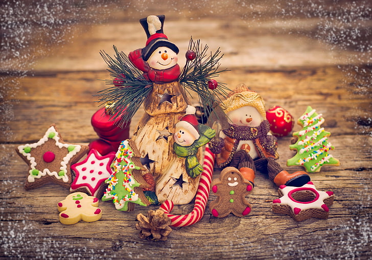 Gingerbread Christmas Cookies, homemade, happiness, snowmen, gift Free HD Wallpaper