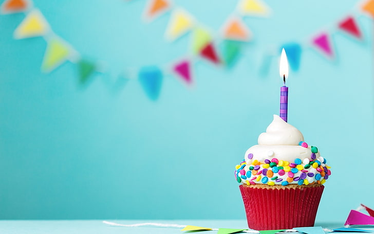 Happy Birthday Cupcake Ideas, birthday, candle, cupcake Free HD Wallpaper