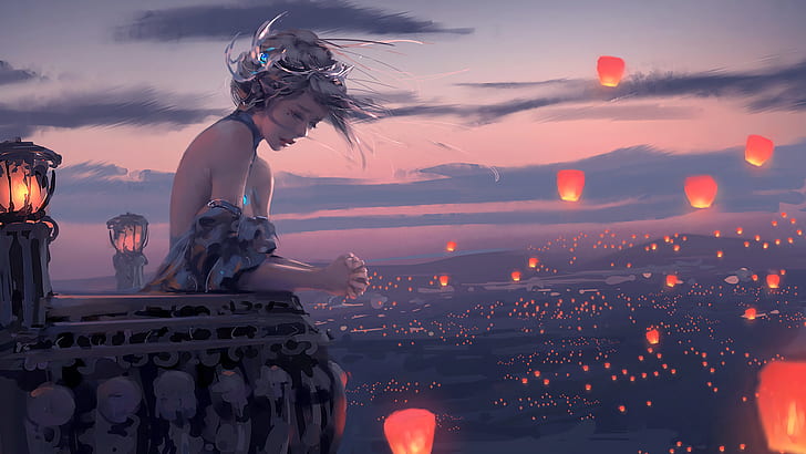 Incredible Digital Art, WLOP, painting, wlop, sky lanterns Free HD Wallpaper