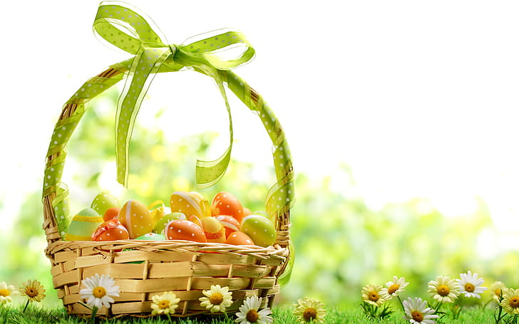 Mother's Day Flower Basket Arrangement, flowers, easter, spring, eggs Free HD Wallpaper