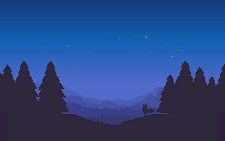 Night Forest Illustration, mountain range, mountain, star, travel