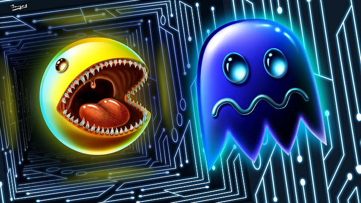 Pac-Man Ghost, tongues, freshness, ghost, snack Free HD Wallpaper
