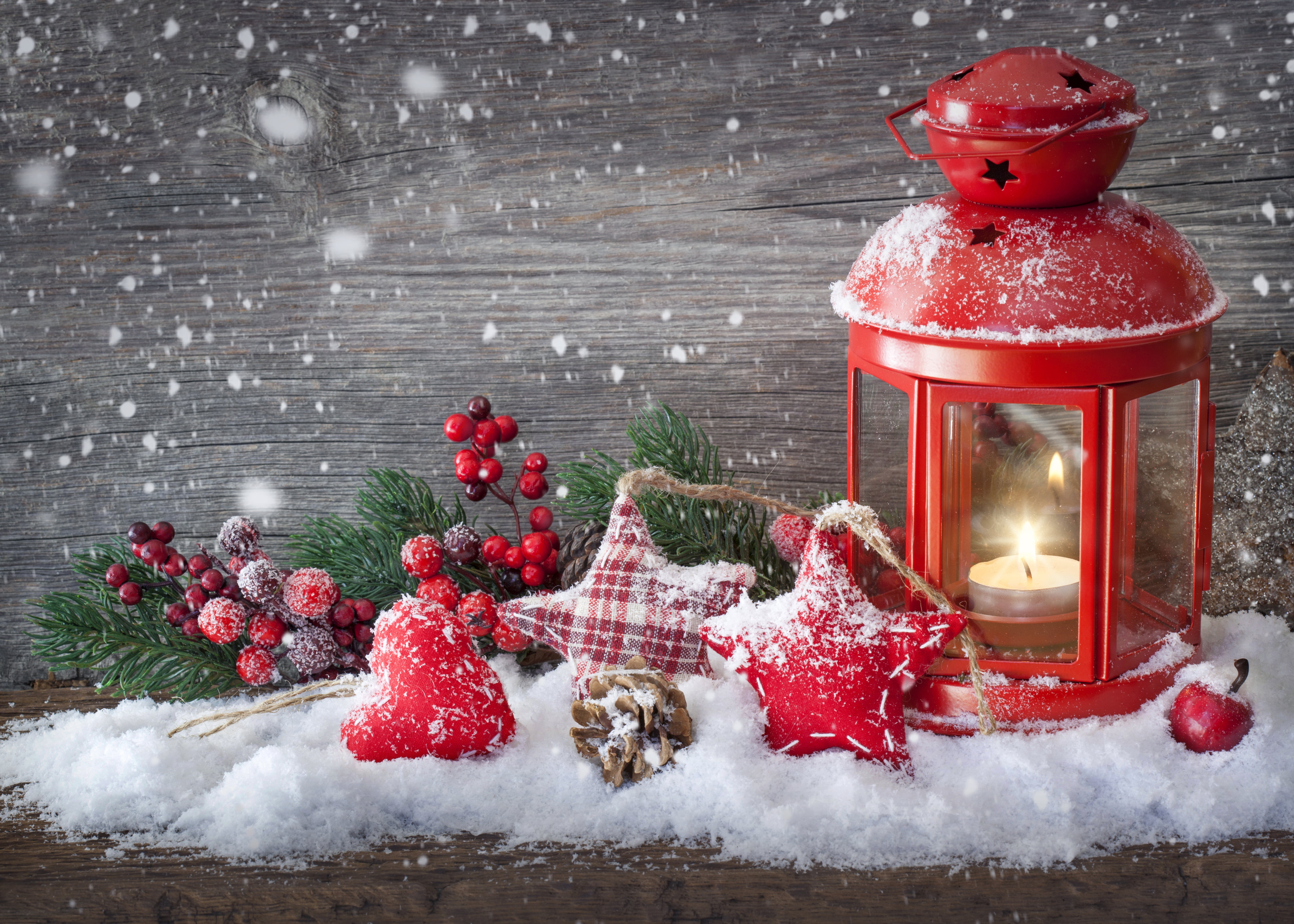 Red and Green Christmas Decorations, heart, pine tree, winter, ornate