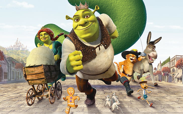 Shrek Puss in Boots Cartoon, third, stroller, cookie, pinocchio Free HD Wallpaper