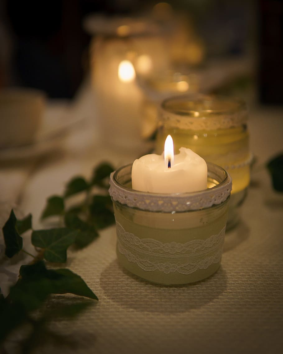 Silver Pillar Candles, indoors, fire  natural phenomenon, lighting equipment, selective focus