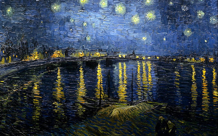 Starry Night Technique, starry night over the rhone, traditional artwork, vincent van gogh Free HD Wallpaper