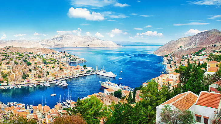 Symi Art, sea, tree, greece, beauty in nature Free HD Wallpaper