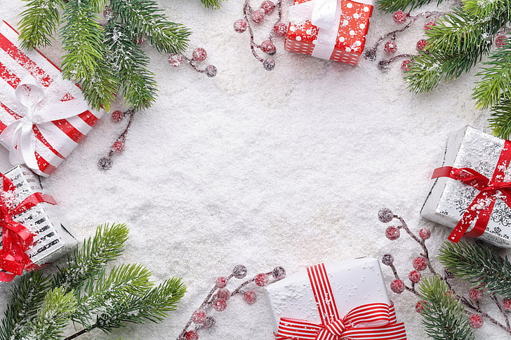 table, copy space, high angle view, spruce tree