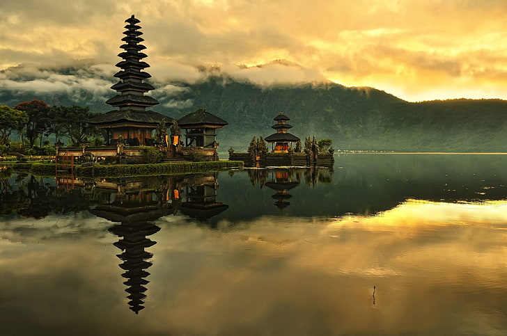 Ulun Danu Temple Bali, sky, built structure, building exterior, forest Free HD Wallpaper