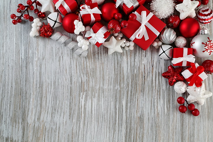 Vintage Christmas Backdrop, high angle view, tree, closeup, shiny